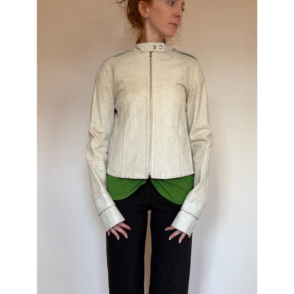 Leather Moto Jacket in Matte White